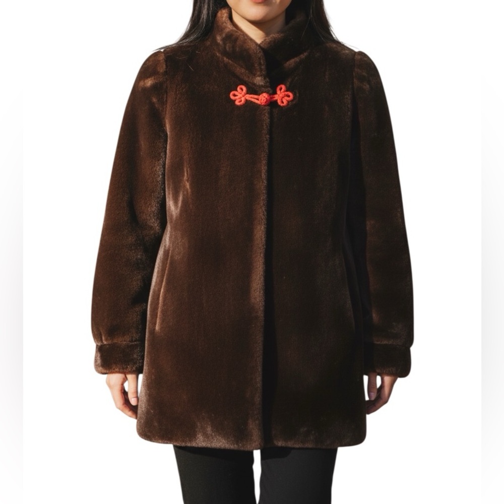 Vintage 1980s Jordache Faux Mink Fur Coat Womens Size 18 Brown Made in USA